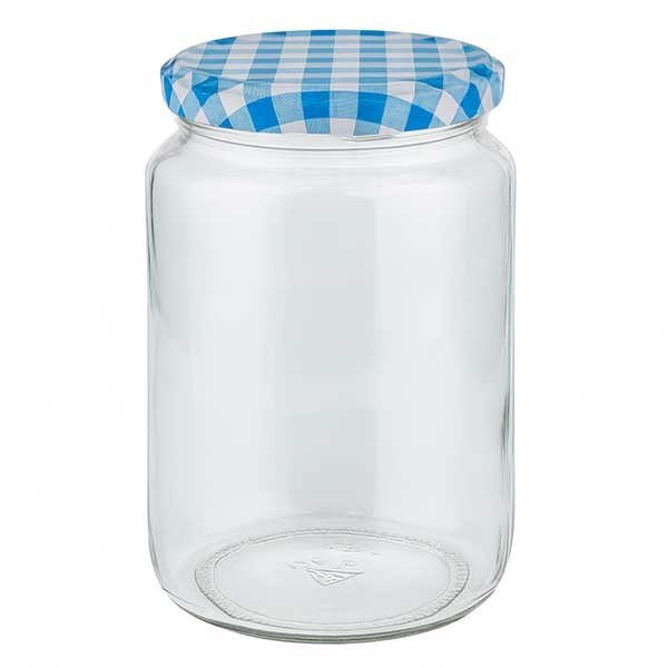 795ml rond glas + BasicSeal deksel blauw/wit UNiTWiST