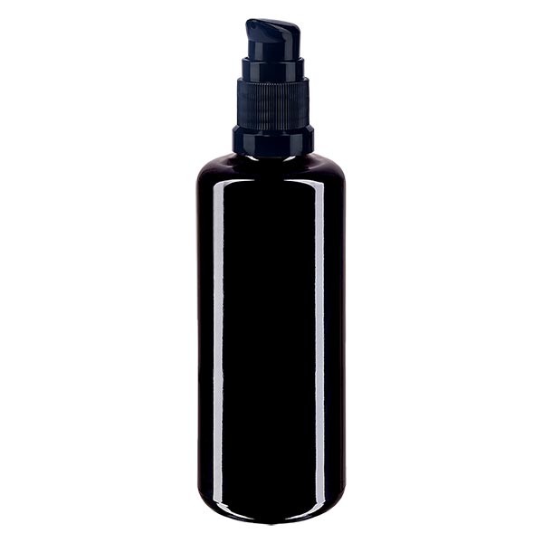 Violet glas fles 100 ml met pompsluiting zwart