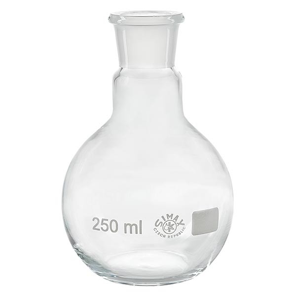 Platbodem kolf 250ml wijde hals borosilicaat met slijpstuk 29/32