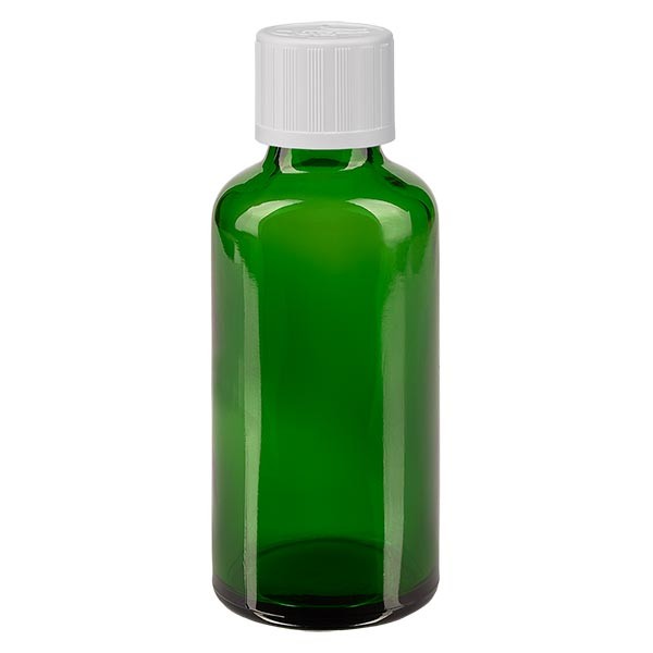 Groenen glazen flessen 50ml met wit schroefsluiting kinderslot St