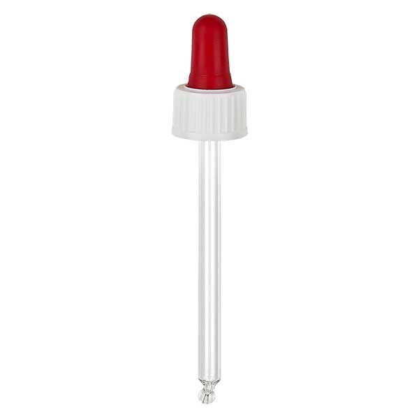 Glazen druppelpipet wit/rood 18 mm PL85 Standard