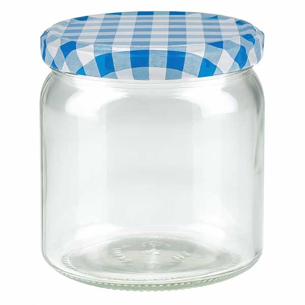 408ml rond glas + BasicSeal deksel blauw/wit UNiTWiST