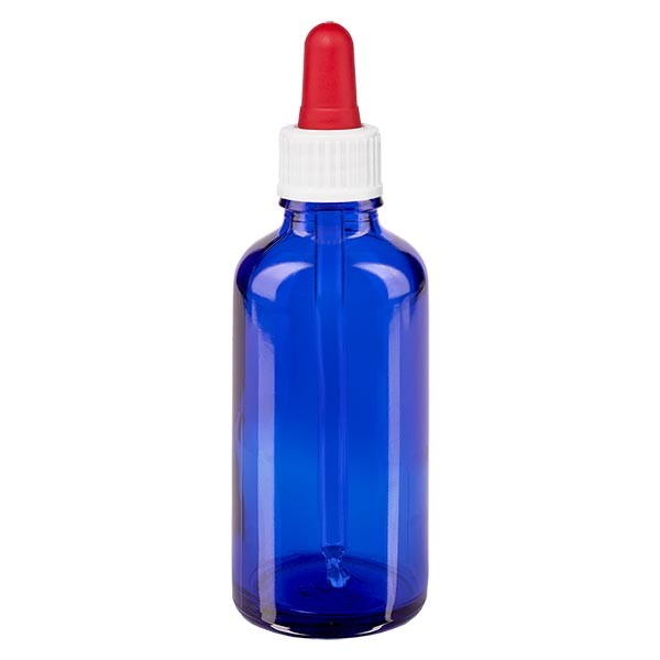 Pipetfles blauw 50ml, pipet wit/rood ST