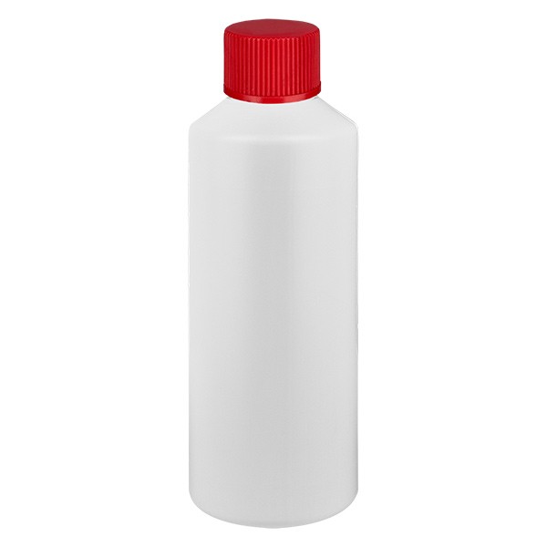 PET cilinderfles 100ml wit met schroefsluiting rood