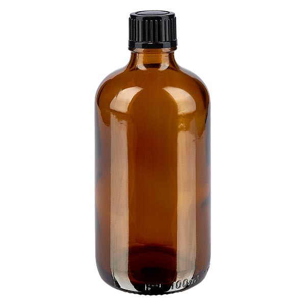 Bruine glazen fles 100ml met zwart schroefsluiting St