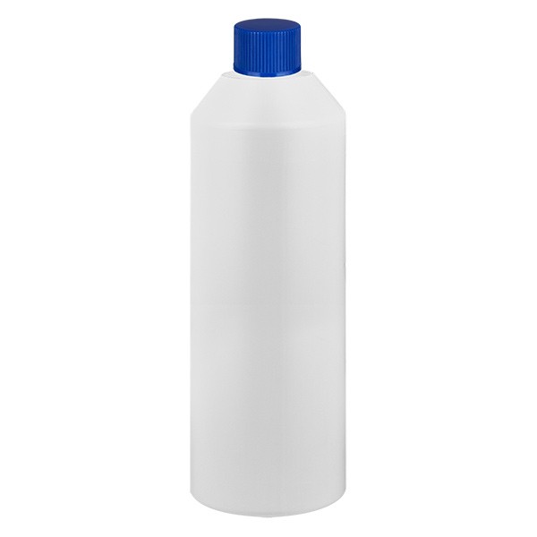 PET cilinderfles 250ml wit met schroefsluiting blauw