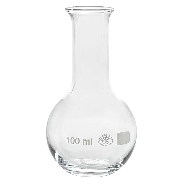 Platbodem kolf 100ml nauwe hals borosilicaat met afgeronde rand