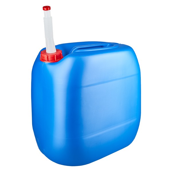 Canister 30 liter blauw met afvoerbuis Flex