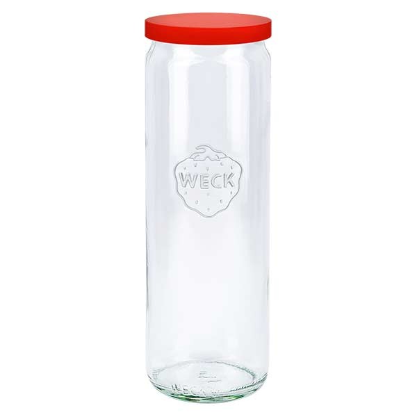 WECK-cilinderglas 600ml met rood siliconenhoes