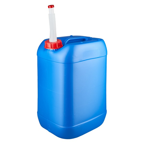 Canister 25 liter blauw met afvoerbuis Flex