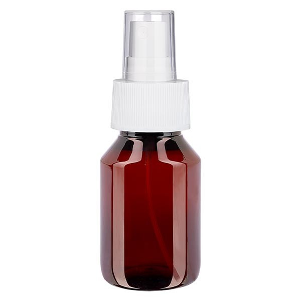 50 ml PET medicijnfles met verstuiver wit GCMI 28/410 incl. dop transparant, standaard