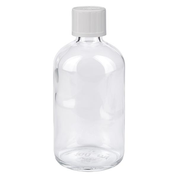Helder glazen flessen 100ml met wit schroefsluiting kinderslot St