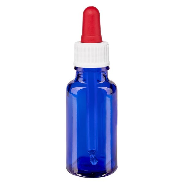 Pipetfles blauw 20ml, pipet wit/rood ST