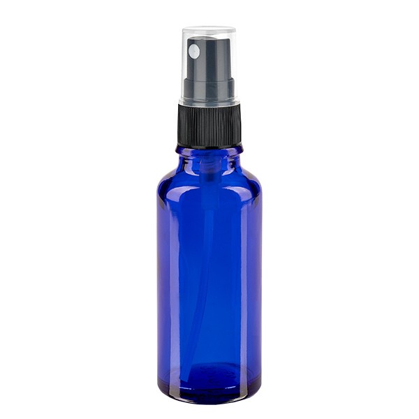 Blauwe glazen flessen 30ml met zwart pompverstuiver