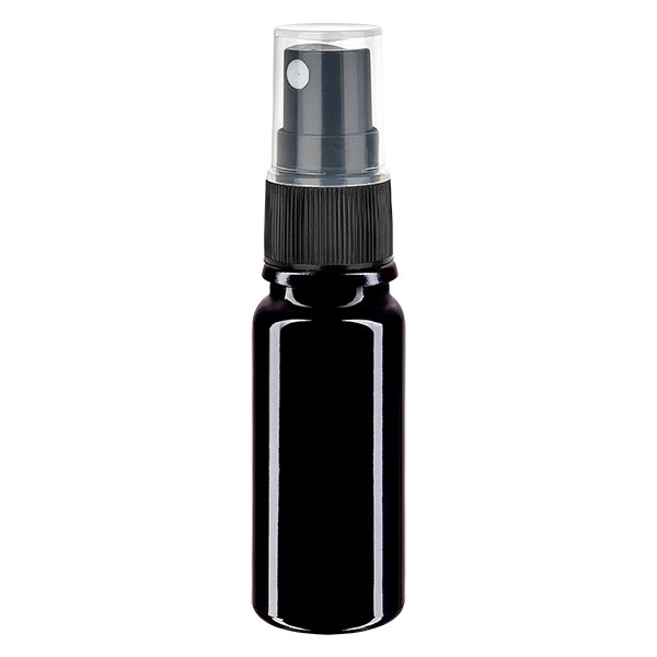 Fles van violet glas 10 ml met pompverstuiver zwart