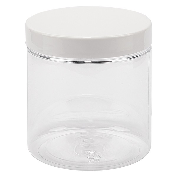 PET pot met schroefdeksel 250 ml helder incl. wit deksel